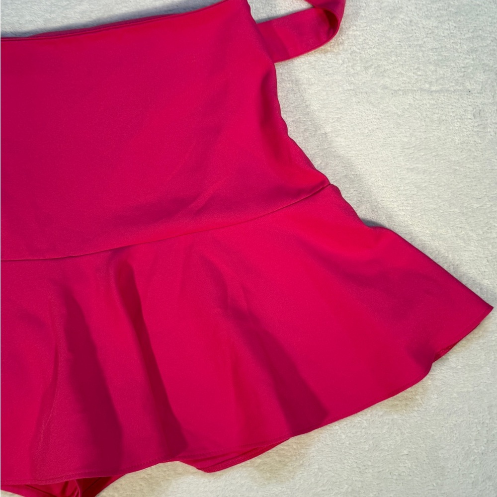 Zara XL Pink Skort High Waist Flowy Ruffle Skirt Shorts Summer Tie - Picture 5 of 12